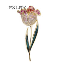 Fxlry pino de tulipa elegante e de alta qualidade broche aaa flor de zircônia para mulheres joias de casamento 2024 - compre barato