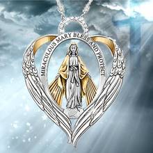 Pingente de prata esterlina 2021, acessório feminino para colar com pingente de coração, asas misteriosas de anjo, zircônia, virgem maria 2024 - compre barato