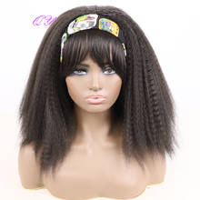 Headband Wig Afro Kinky Curly Black Wig Colorful Headband Link Straight Bangs Hairstyle Women Wig Daily Use Synthetic Hair 2024 - buy cheap