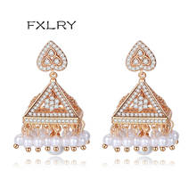 FXLRY New Arrive Personality White Color AAA Cubic Zircon Creative Tower Shape Champagne Gold Pearl Earrings Fashion Women Jewe 2024 - buy cheap