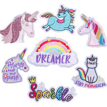 Pulaqi Rainbow Unicorn Animal Embroidery Patches For Clothing DIY Iron On Patches On Clothes Reflective Material Letter Patch 2024 - buy cheap