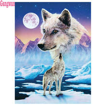 Imagen 3D de diamantes de imitación, mosaico de fantasía, Lobo, Luna, pintura bordada completa con diamantes, pintura, cuentas de cristal, decoración del hogar, venta 2024 - compra barato