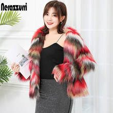 Nerazzurri Multicolor faux fur coat women notched lapel long sleeve 2022 Runway womens fashion coats Shaggy Hairy fluffy jacket 2024 - buy cheap