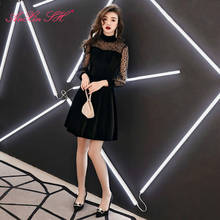 Платье с высоким воротом AXJFU, черное кружевное вечернее платье с длинным рукавом 2024 - купить недорого