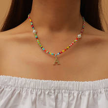 Collares de cuentas Multicolor hechos A mano para mujer, Gargantilla con colgante de letra A de Metal dorado, joyería de fiesta 2024 - compra barato