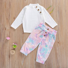 2020 Toddler Baby Girl Fall Outfits Long Sleeve Solid Color Turtleneck Sweater + Tie Dye Pants 2Pcs Clothes Set 2024 - buy cheap