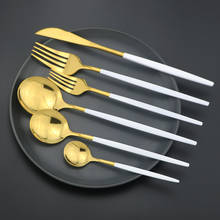 Juego de cubiertos de oro blanco, cuchillo de acero inoxidable 304, tenedores, cucharas, vajilla de cocina, 24 Uds. 2024 - compra barato