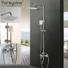 Torayvino chrome polido chuveiro torneiras conjunto misturador do banheiro chuveiro banheira torneiras chuvas fixado na parede 8 "cabeça de chuveiro 2024 - compre barato