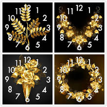 Dpsprue Full Diamond Painting Cross Stitch With Clock Mechanism Mosaic 5D Diy Square Round Gold Flower 3d Embroidery Gift HG012 2024 - buy cheap