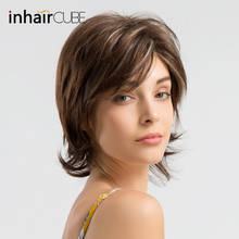 Inhair cube 8-дюймовые короткие волосы, натуральные челки, многослойные синтетические парики, натуральные волосы, парики коричневого, серебристого, черного цветов 2024 - купить недорого