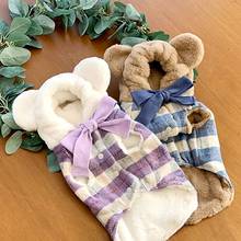 Cute Warm Pet Clothes Autumn Winter Thick Plush Hoodie Plaid Bowknot Dog Clothes For Small Medium Dogs Chihuahua Dog Clothing 2024 - buy cheap