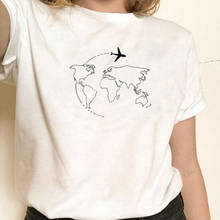 Summer Casual Funny Tumblr Ulzzang Unisex T-Shirt Plane Map Course Line Graphic Tee 70s Vintage Retro Style Women Top 2024 - buy cheap