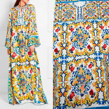 Vestidos largos de mujer, pintura de cerámica China con impresiones de Majolica, imitación de seda satinada, Semana de la moda, 207x145cm 2024 - compra barato