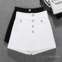 Rhinestone Buttons Shorts Women Summer 2021 New Korean Style Retro High Waist Slimming All-Matching Wide Leg White Short Femme 2024 - buy cheap