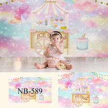 Telón de fondo de salón de helados para fiesta de cumpleaños, fondo colorido de ensueño, pastel de niña, Smash, Nube rosa, fotografía de fondo 2024 - compra barato