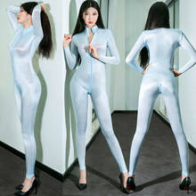 Metelam Women Shiny Jumpsuit Sheer Super Soft Skiny Bodysuit ZIPPER Open Crotch Catsuit Playsuit Romper 2024 - buy cheap