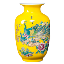 Jingdezhen Ceramic Peacock Vase Ornaments Famille Rose Yellow Glaze Vase Flower Arrangement 2024 - buy cheap