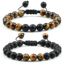 Pulseira de pedras de olho de tigre para casais, bracelete masculino de ônix preto, pulseira com pingentes, joias ajustáveis para mulheres e homens 2024 - compre barato
