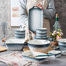 Blue Ocean  Wave Pattern Plate Steak Food Dinnerware Nordic Style Tableware Bowl Ins Dinner Dish High  Porcelain  Set 2024 - buy cheap