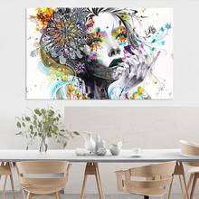 Pintura en lienzo de mujer con flor abstracta, póster de personaje de belleza colorido creativo, imágenes artísticas de pared para decoración de sala de estar y dormitorio 2024 - compra barato