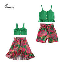 Conjunto infantil de duas peças, roupas florais para bebês meninas verão, colete plissado + calças e saia com lacinho, 2020 2024 - compre barato