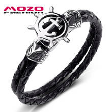 2020 New Men Jewelry Black Genuine Leather Bracelets Stainless Steel Punk Anchor Rudder Charm Simple Women Bangles 2024 - buy cheap