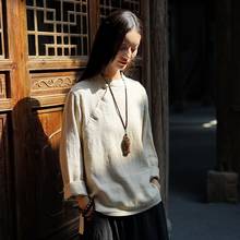 Ropa de estilo chino tradicional de algodón para mujer, camisa Cheongsam Vintage holgada, Top con cuello mandarín, Tops con hebilla de Color sólido, 11614 2024 - compra barato
