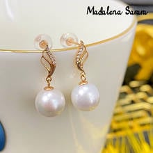 MADALENA SARARA-pendientes de perlas de agua salada para mujer, aretes de perlas de oro de 18K con alas de diamante Akoya, 7-7,5mm 2024 - compra barato