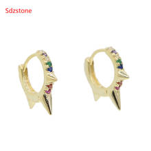 2019 three mini spike punk style women earring round rainbow cz hoop minimal delicate design Gold Filled high quality jewelry 2024 - buy cheap