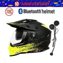 Free shipping 1pcs TORC Flip up Full Face Helmet Dual Visor Carbon Fiber Wireless Bluetooth Headset Earphone Motorcycle Helmet 2024 - buy cheap