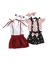 New Girl’s Skirt Three Piece Suit Fashion Fly Sleeve V-neck T-shirt and Suspender Shorts/Skirt with Headband 2024 - buy cheap