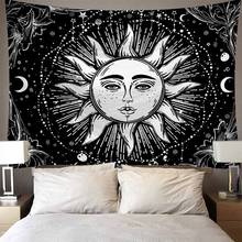 Tapiz de Mandala para colgar en la pared, Alfombra de tela psicodélica, de color blanco y negro, Luna y sol, tapiz Hippie bohemio para decoración de fondo de pared 2024 - compra barato