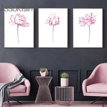 Картина на холсте с изображением розового пиона, настенная живопись, Акварельные Цветы, декоративные постеры, современные настенные картины для декора гостиной 2024 - купить недорого