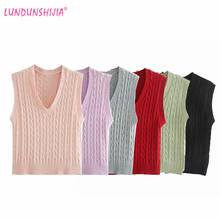 Landunshijia colete feminino de tricô, suéter sem mangas com decote em v para primavera e outono de 2020 2024 - compre barato