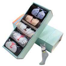 5 pares de meias dos desenhos animados femininos caixa de presente cor sólida shiba inu beagle pug animal meias de algodão mulher senhoras kawaii feliz meias 2024 - compre barato