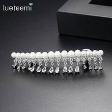 LUOTEEMI Trendy Hair Accessories for Weddings Drop Cubic Zirconia Pearl Hair Barrettes For Women Bride Wedding Designer Jewelry 2024 - buy cheap