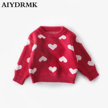 Вязаный свитер для маленьких девочек Рождественский свитер с сердечками для новорожденных хлопковый шерстяной кардиган для маленьких девочек Детский свитер для малышей для девочек 2024 - купить недорого