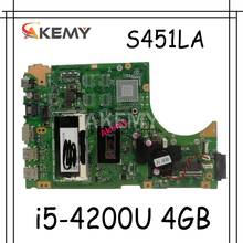 Для For Asus S451 S451L V451 V451L S451LN S451LB S451LA материнская плата для ноутбука s451ln материнская плата REV2.1 i5-4200u 4 Гб ОЗУ протестирована 2024 - купить недорого