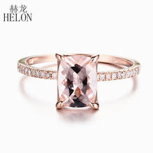 HELON Solid 14K Rose Gold AU585 Certified Cushion 8x6mm Natural Morganite & Diamond Engagement Wedding Women Trendy Jewelry Ring 2024 - buy cheap