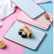 Brief Rectangle Ceramic Plate Blue Pink Strip Porcelain Flat Plate Western Steak Sushi Saury Tray Party Nuts Snack Dishes Plate 2024 - buy cheap