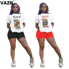 Camiseta manga curta feminina vazn, conjunto de treino casual feminino com elástico, 2 peças, verão 2020 2024 - compre barato