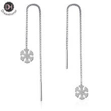 Dreamhonor Sweet Brushed Snowflake Long Ear Chain Silver Color Drop Earrings Simple Fashion Wedding Jewelry Accessories 2024 - buy cheap