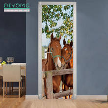 77x200 см наклейки на дверь DIY искусство для двери самоклеющиеся настенные фрески виниловые Съемные Ретро художественные наклейки на дверь лошадь домашний декор 2024 - купить недорого