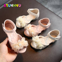 Children's Sandals Soft Bottom Girls Shoes Leather Fish Mouth Kids Sandals Pearl Flower Princess Girls Sandals Non-slip Flats 2024 - buy cheap