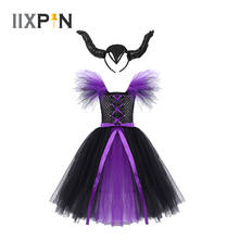 Girl Cosplay Witch Dress With Horns Hair Hoop Children Fantasy Halloween Carnival Party Costume Baby Girl Cosplay Dress Clothes 2024 - buy cheap