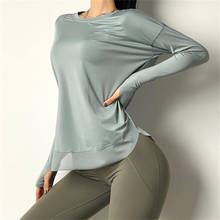 Women Long Sleeve Yoga Shirt Fitness Loose Gym Workout Slim Quick Dry Thumb Holes Mesh Running Dry Fit Sport Top 2024 - buy cheap