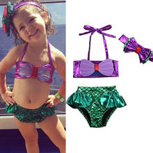 Bañador de verano para niñas, traje de baño para bebé, Bikini de sirena con cuello Halter, ropa de playa, 3 uds. 2024 - compra barato