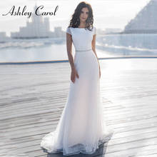 Ashley Carol Mermaid Wedding Dress 2022 Shining Beaded Crystal Sexy Backless Beach Bride Dresses Scoop Short Sleeve Bridal Gown 2024 - buy cheap