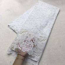 Cheap Pure White African Lace Fabric 2020 High Quality Lace Embroidery With Stones Guipure Cord Water Soluble Lace For Wedding 2024 - buy cheap