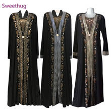 Vestido muçulmano abaya preto islâmico 2021, roupa feminina, vestido kaftan dubai bordado, strass, abaya turco 2024 - compre barato